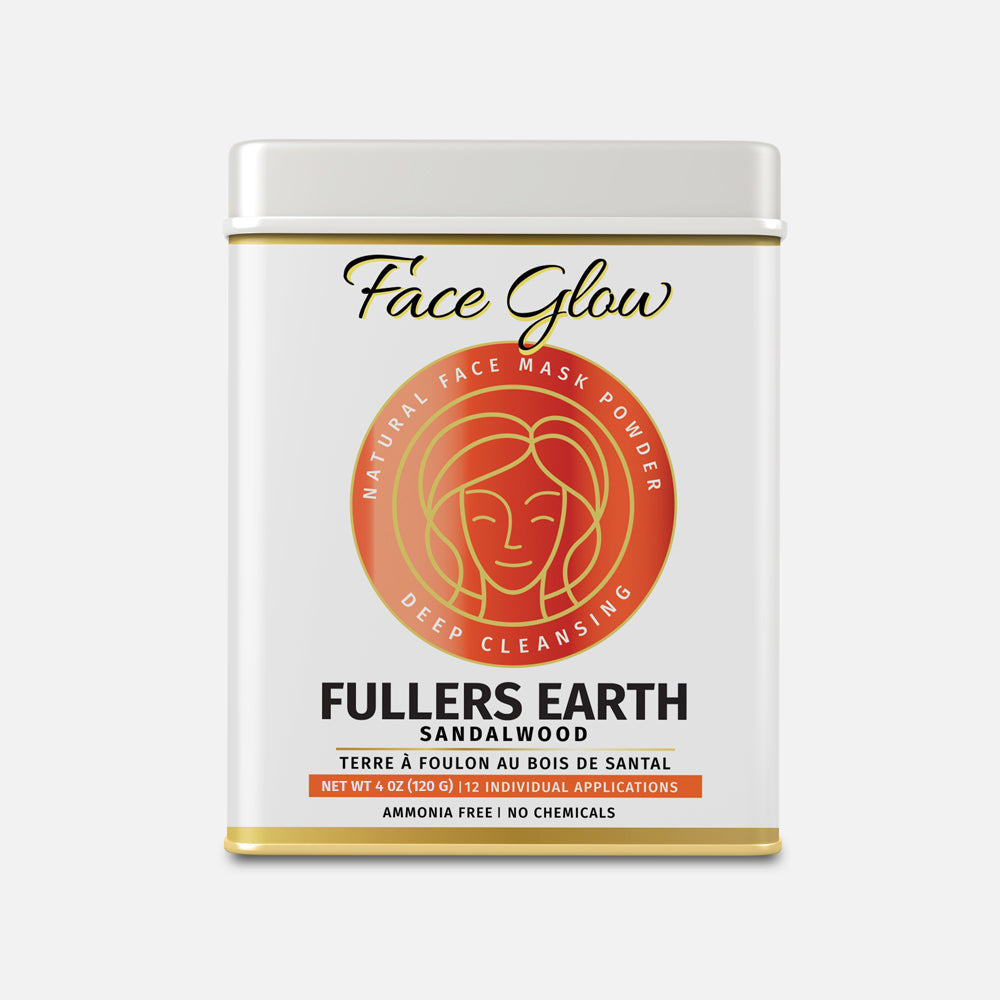 Face Glow- Fuller’s Earth w/ Sandalwood - 12 Individual Sachets of Multani Mitti (10 gm each)- Reusable Brush & Tray Included
